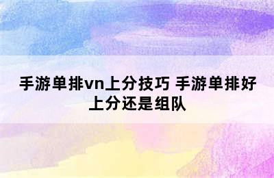 手游单排vn上分技巧 手游单排好上分还是组队